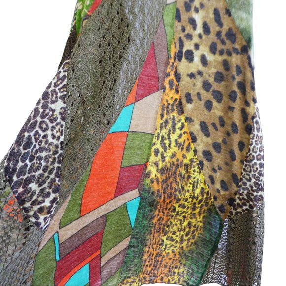 NEW Duster Boho Romantic Fantazia Open Front Patchwork Mixed Prints Lace Crochet - Picture 6 of 7